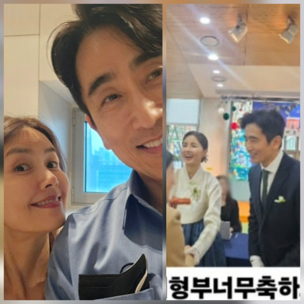 ‘올림머리·혼주 한복’ 신애라, 단아함 폭발… 차인표와 아들 결혼식 하객맞이