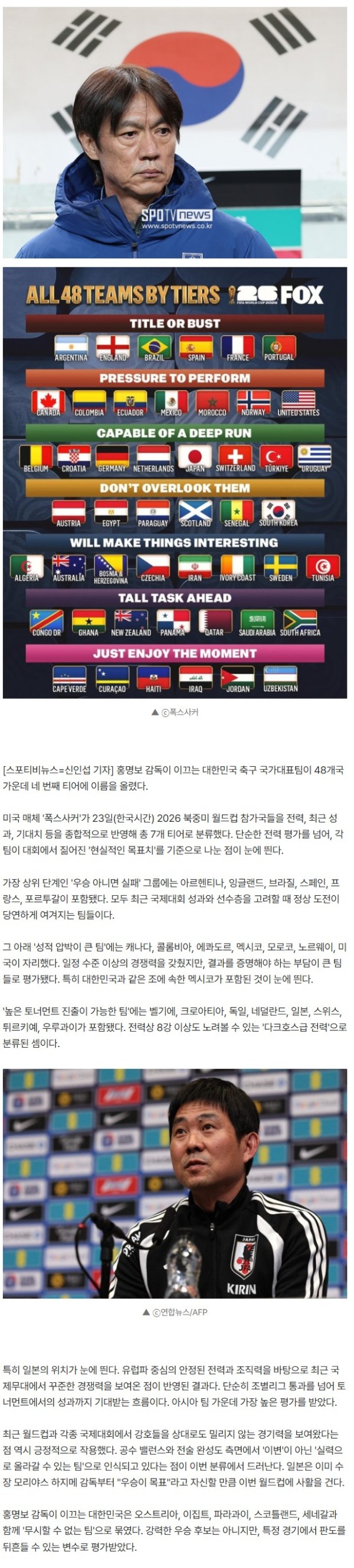 '홍명보호 축하합니다!' 美 매체 "월드컵에서 '무시할 수 없는 팀' 분류"...일본은 "다크호스급 전력" 평가